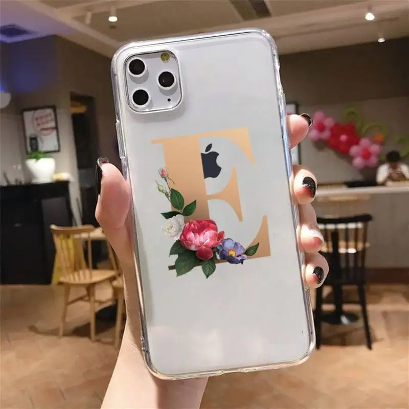 

Fashion unique 26 letters flower Phone Case Transparent soft For iphone 5 5s 5c se 6 6s 7 8 11 12 plus mini x xs xr pro max