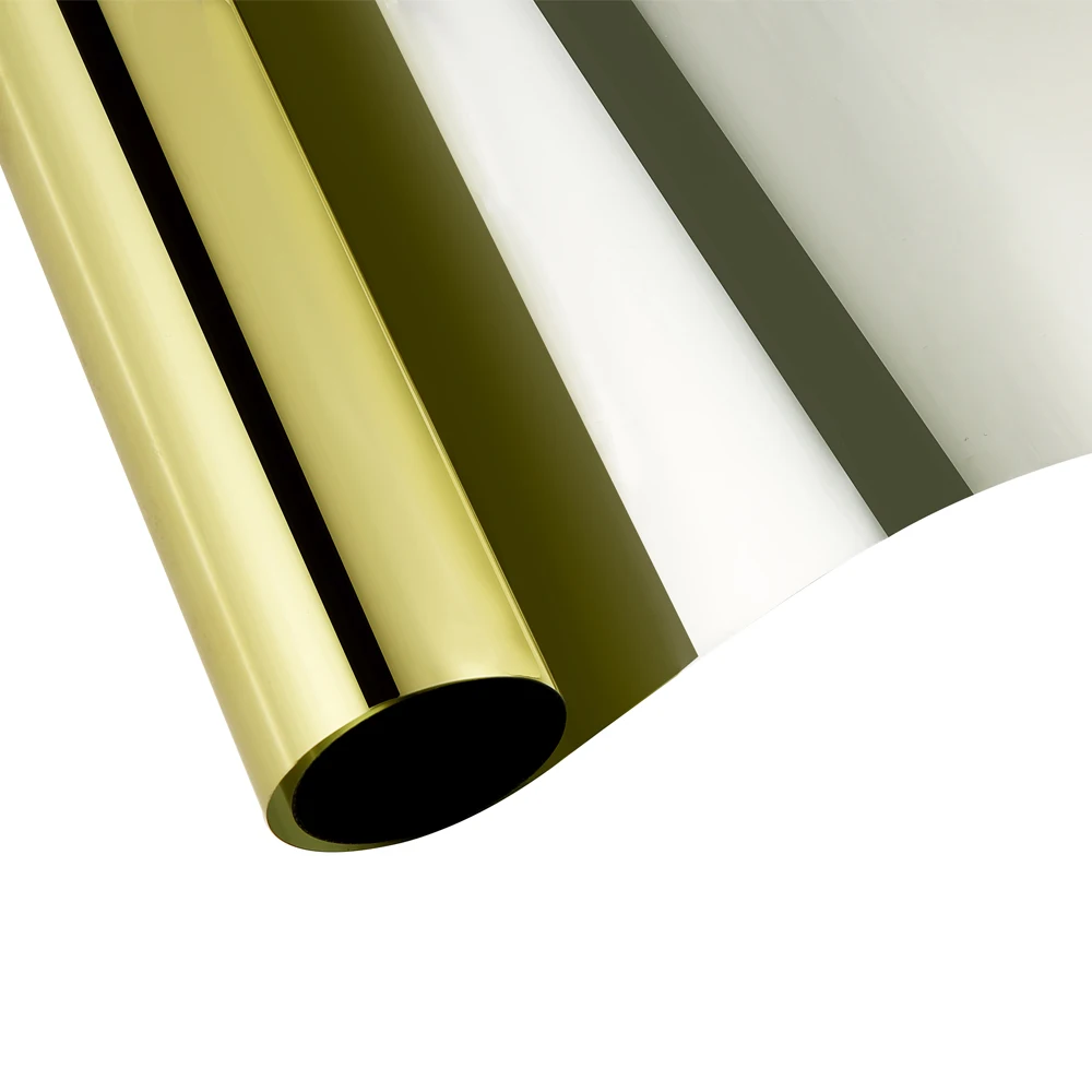 Виниловая односторонняя зеркальная пленка для окон золотистая серебристая |