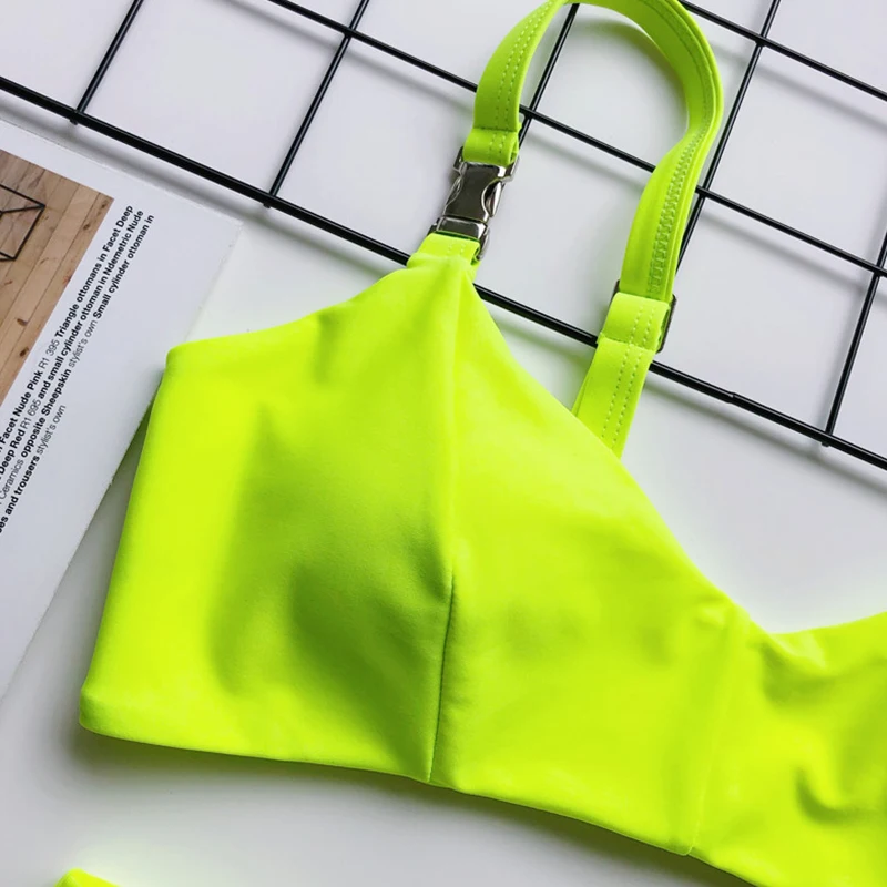 Bikini Set 2019 Swimsuits Women Two Piece High Waist Neon GreenSwimwear Push Up Beachwear Bathing Suit | Женская одежда