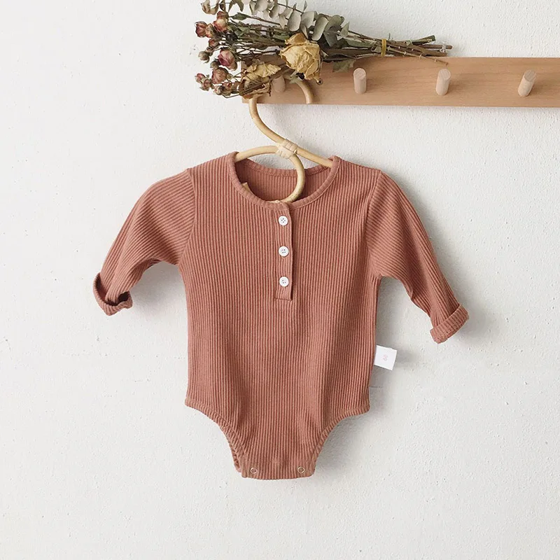

Infant Boy Girls Ribbed Solid Bodysuits Spring Cotton Long Sleeves One-pieces Baby Boy Breathable Jumpsuits Cotton Girl Clothes