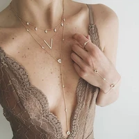 hi man bohemian mixed geometric v letter crystal long tassel necklace women shiny temperament dress jewelry accessories