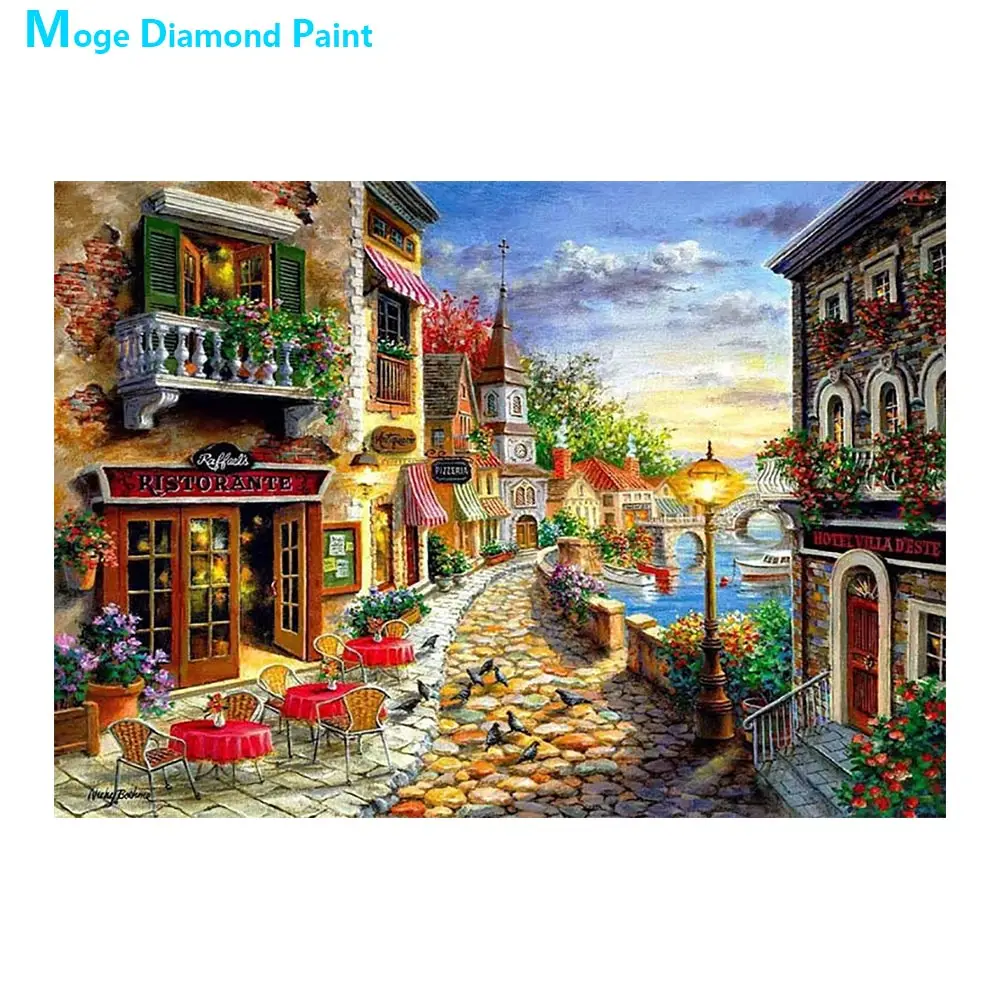 Harb town scenic Moge алмазная живопись Полный Круглый DIY клейкие шарики вышивка крестиком 5D простая домашняя декоративная