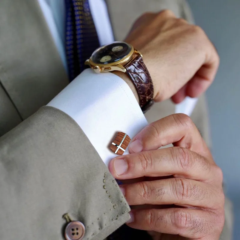 Запонки палисандр в прямоугольной рамке мужские Палисандр из нержавеющей стали