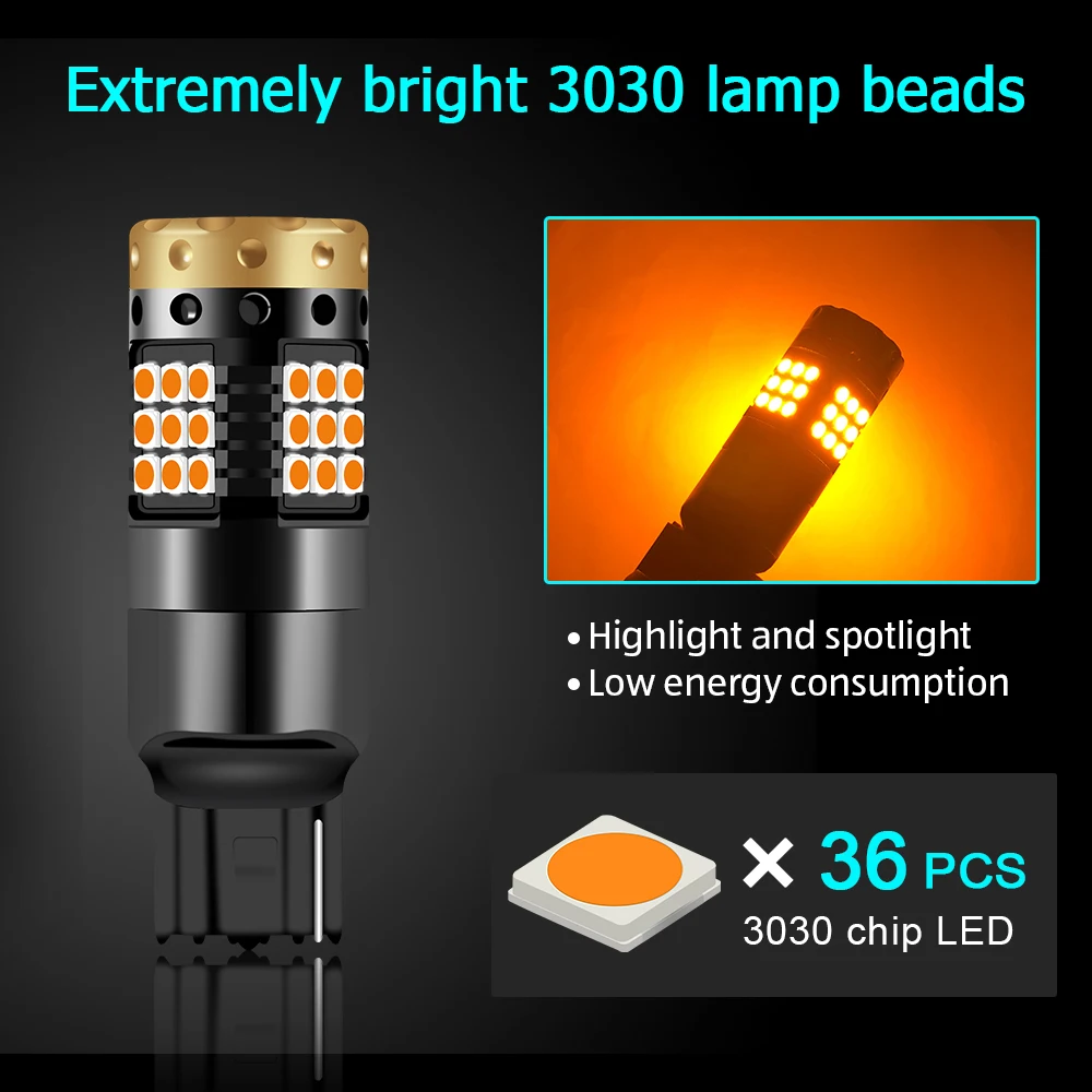 2x T20 W21W WY21W 7440 7440NA P21W PY21W светодиодный поворотник светильник лампочки Canbus ОШИБОК
