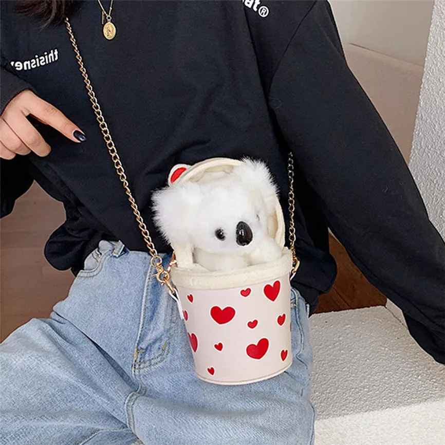 Модная женская плюшевая сумка с цепочкой Koala Женская медвежонком через плечо