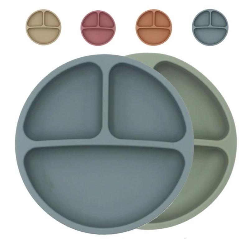 

2021 New Baby Safe Silicone Dining Plate Solid Cute Cartoon Children Dish Suction Toddle enamel bowl