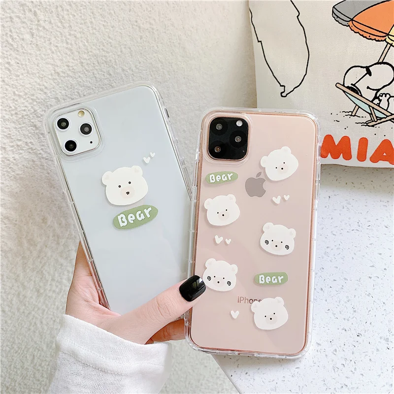 Милые корейские чехлы для телефонов с медведем iphone 11 Pro сердечками и медведями Xs