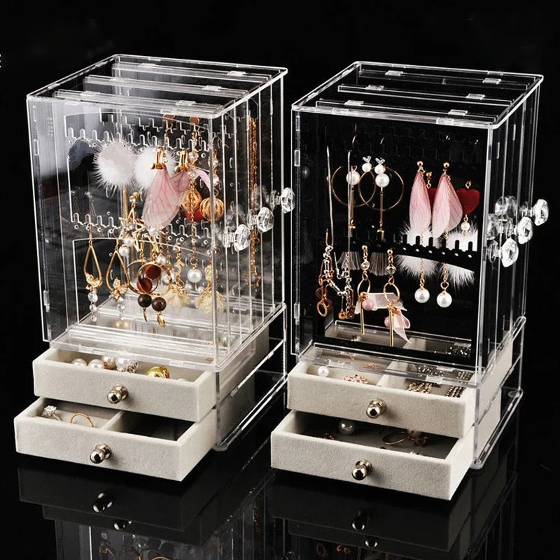 plastic jewelry organizer dust proof earrings holder jewelry storage drawer box necklace display stand jewelry storage rack ring free global shipping