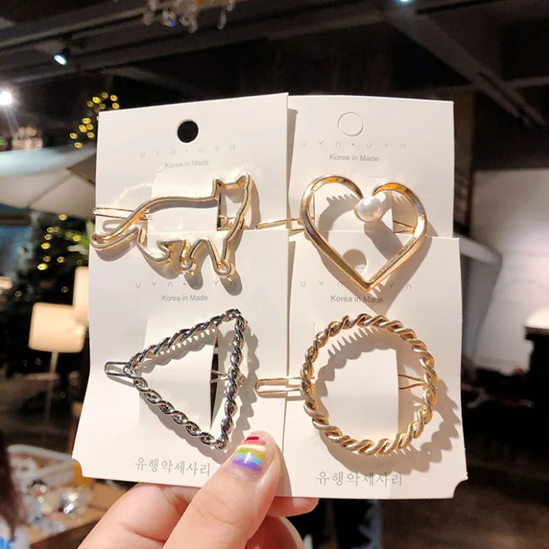 Fashion Woman Hair Accessories Triangle Clip Pin Metal Geometric Alloy Moon Circle Hairgrip Barrette Girls Headwear |