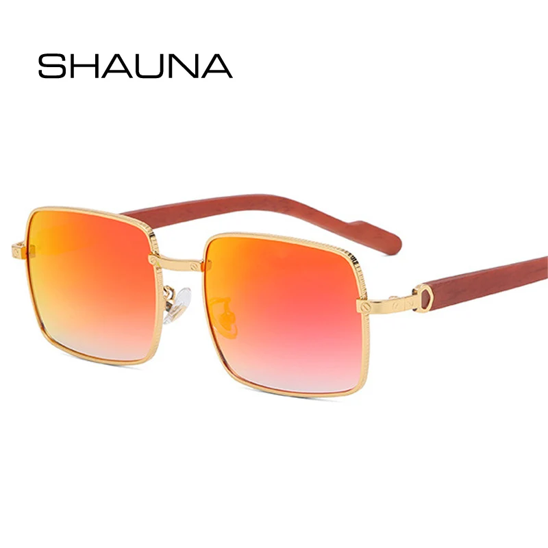 SHAUNA Fashion Square Colorful Sunglasses Women Retro Mirror Coating Eyewear Men Gradient Shades UV400 Wood Grain Sun Glasses