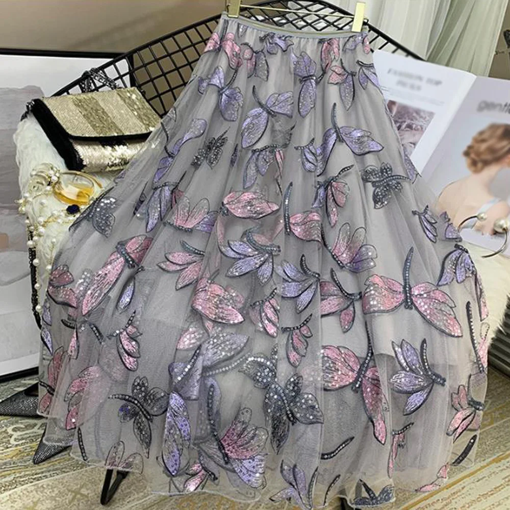 Прозрачная Юбка ручной работы стрекоза бабочка с блестками Тюлевая юбка