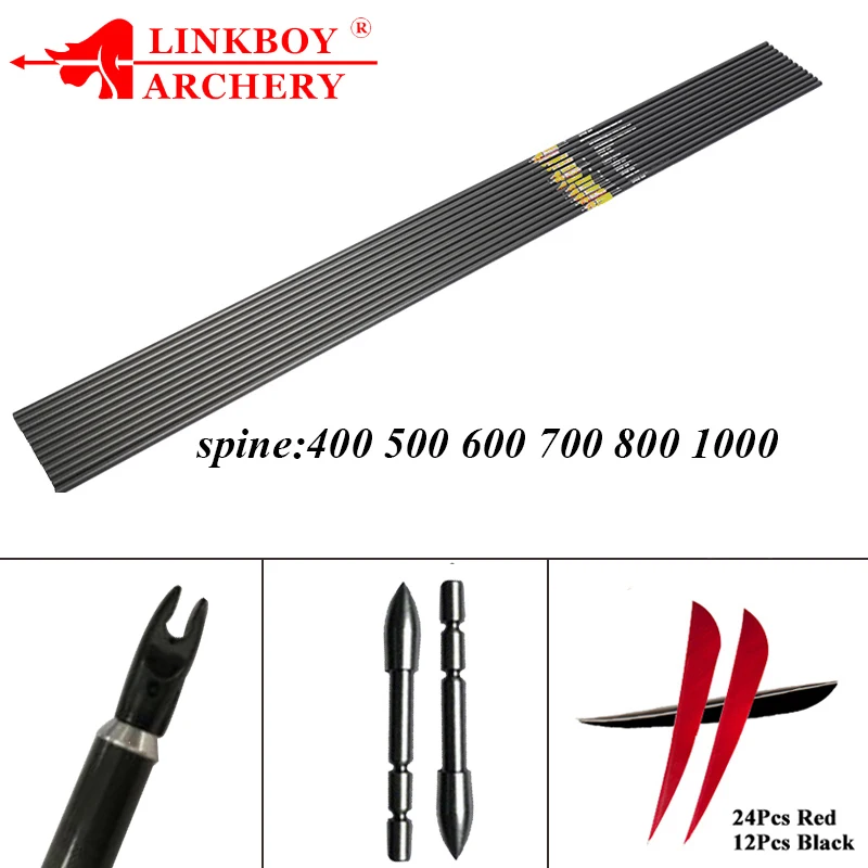 

Стрелы Linkboy из чистого карбона для стрельбы из лука, 12 шт., ID4.2MM Spine 400 500 600 700 800 900 1000, аксессуары для стрел «сделай сам», Рекурсивный лук для стр...