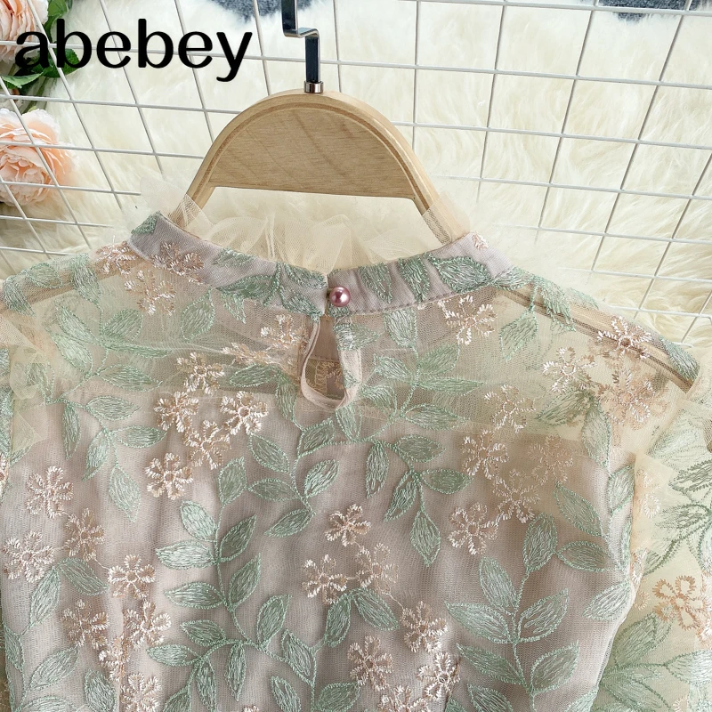 

Design French Lace Dress Women Stand Collar Long Sleeve Elegant A-line Dresses Spring Fashion Streetwear Midi Dress