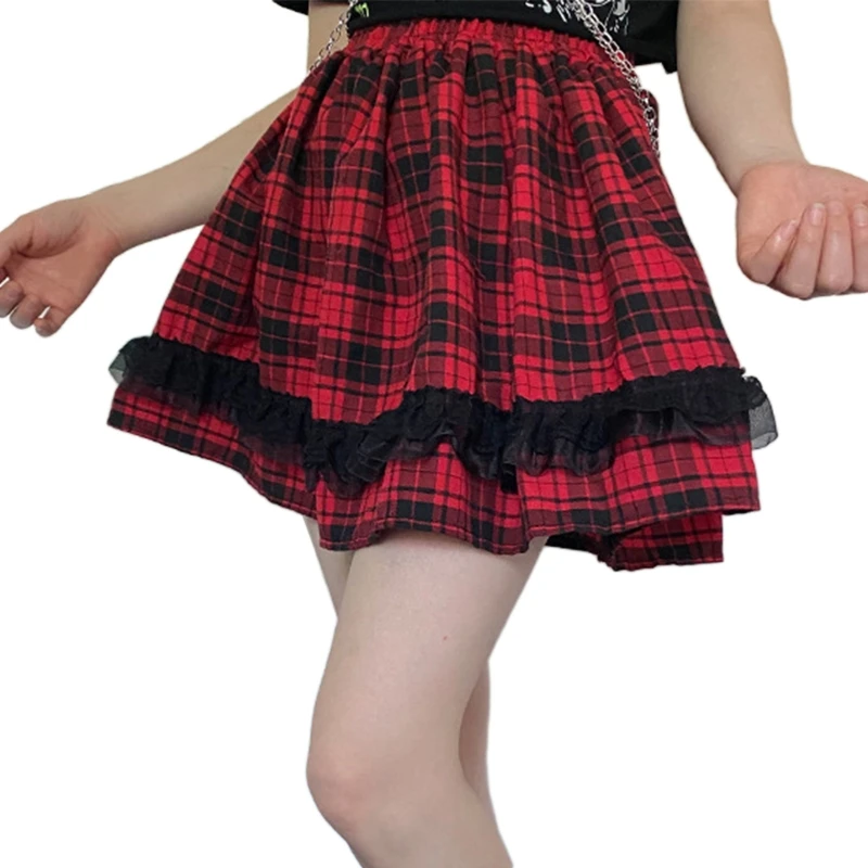 

Мини-юбка женская плиссированная с высокой талией, трапециевидная, с кружевной отделкой