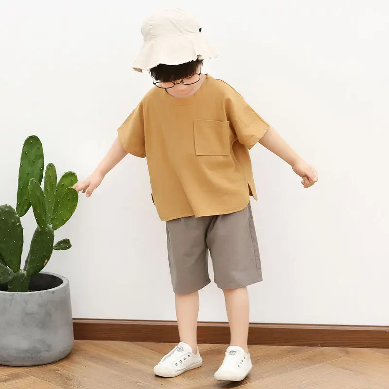 

Boys Summer Sets 2021 New Summer Short-Sleeved Children's Handsome Korean Style Two-Piece Cotton And Linen Sets