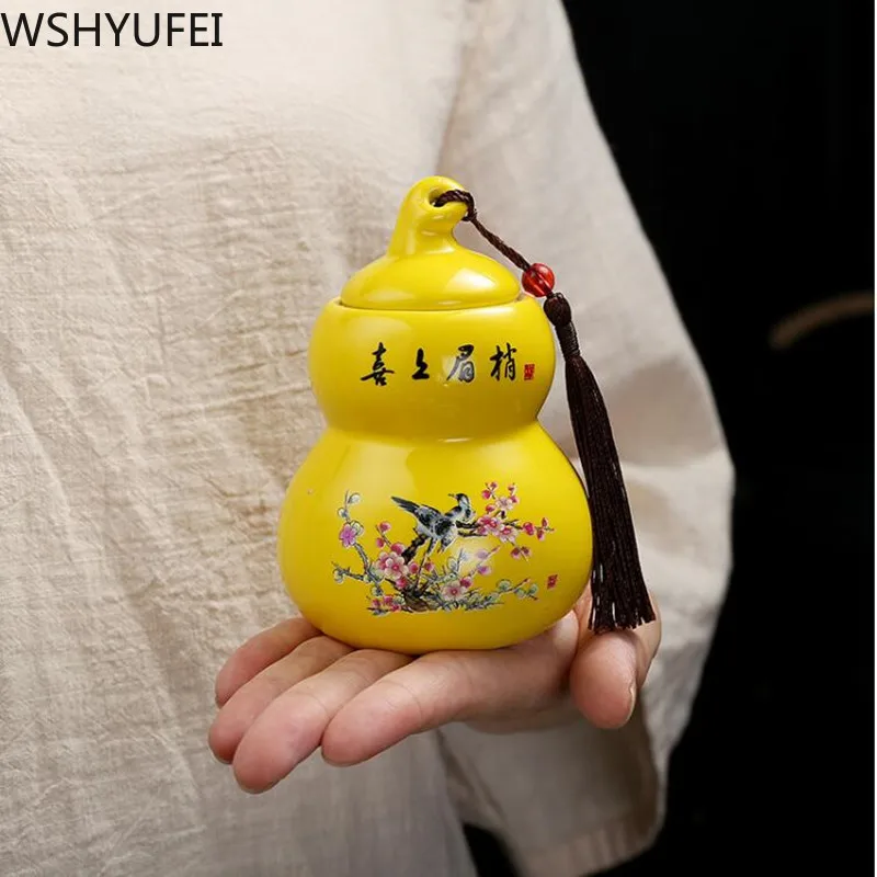 

WSHYUFEI Chinese Ceramic gourd Tea Caddy Portable Sealed Jar travel Tea Caddy Storage Spice Tea Boxes Candy storage tank