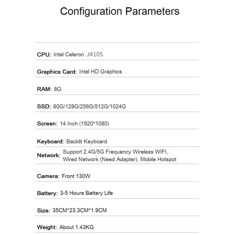 Ноутбук 14 дюймов intel RAM 512G SSD J4105 8G металлический корпус портативный офисный нетбук