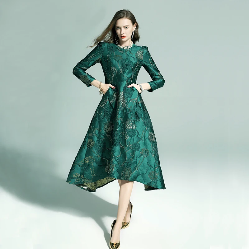 Vestidos женское модное осенне-зимнее платье с длинными рукавами Вечерние Платья с цветочным рисунком элегантное жаккардовое платье в стиле знаменитостей ласточкин хвост платье