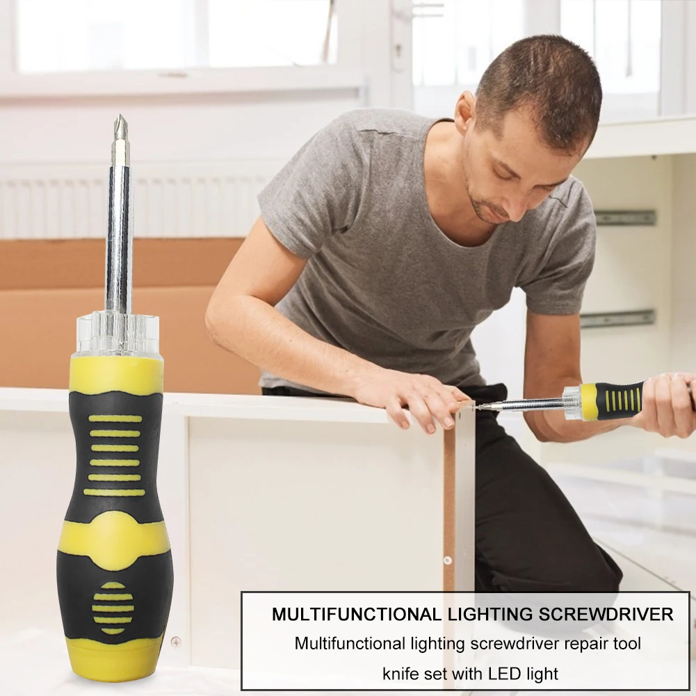 Multi-Functional Hand Tool with Screwdriver Tip Holder, LED Flashlight, Slotted Type Screwdriver, and Drill Bits image 2