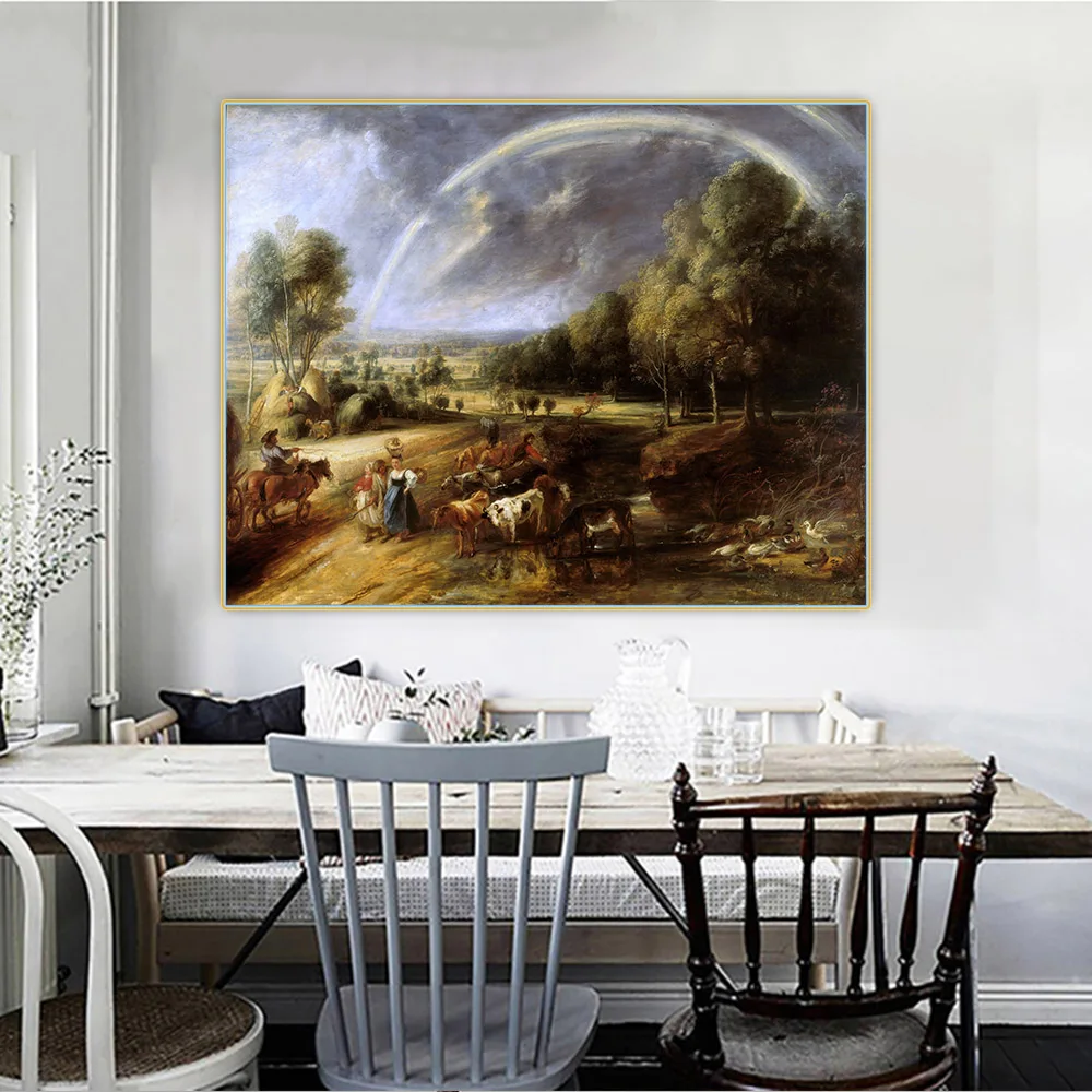 

Canvas Oil Painting Peter Paul Rubens"The Rainbow Landscape"Wall Art Poster Aesthetic Modern Print Picture Home Hallway Decor