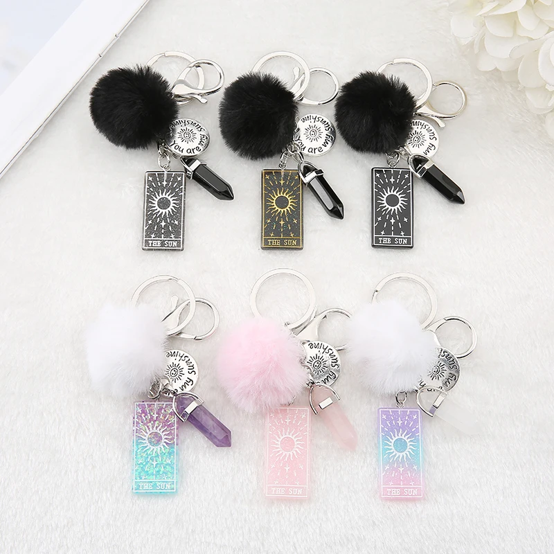 

1PC Keyring Tarot Card Sun Resin With Puffer Ball Crystal For Men Women Keychain Trinket Car Key Ring Jewelry