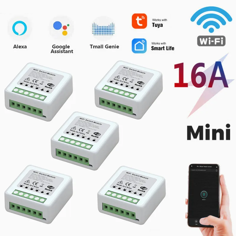 

16A Tuya Wifi Smart Light Switch Module Smart Home Automation DIY Breaker Supports 2 Way Control Work With Alexa Google Home