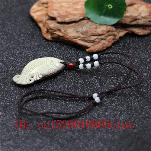 Ожерелье с подвеской в виде рыбы из нефрита 2 цвета | Украшения и аксессуары