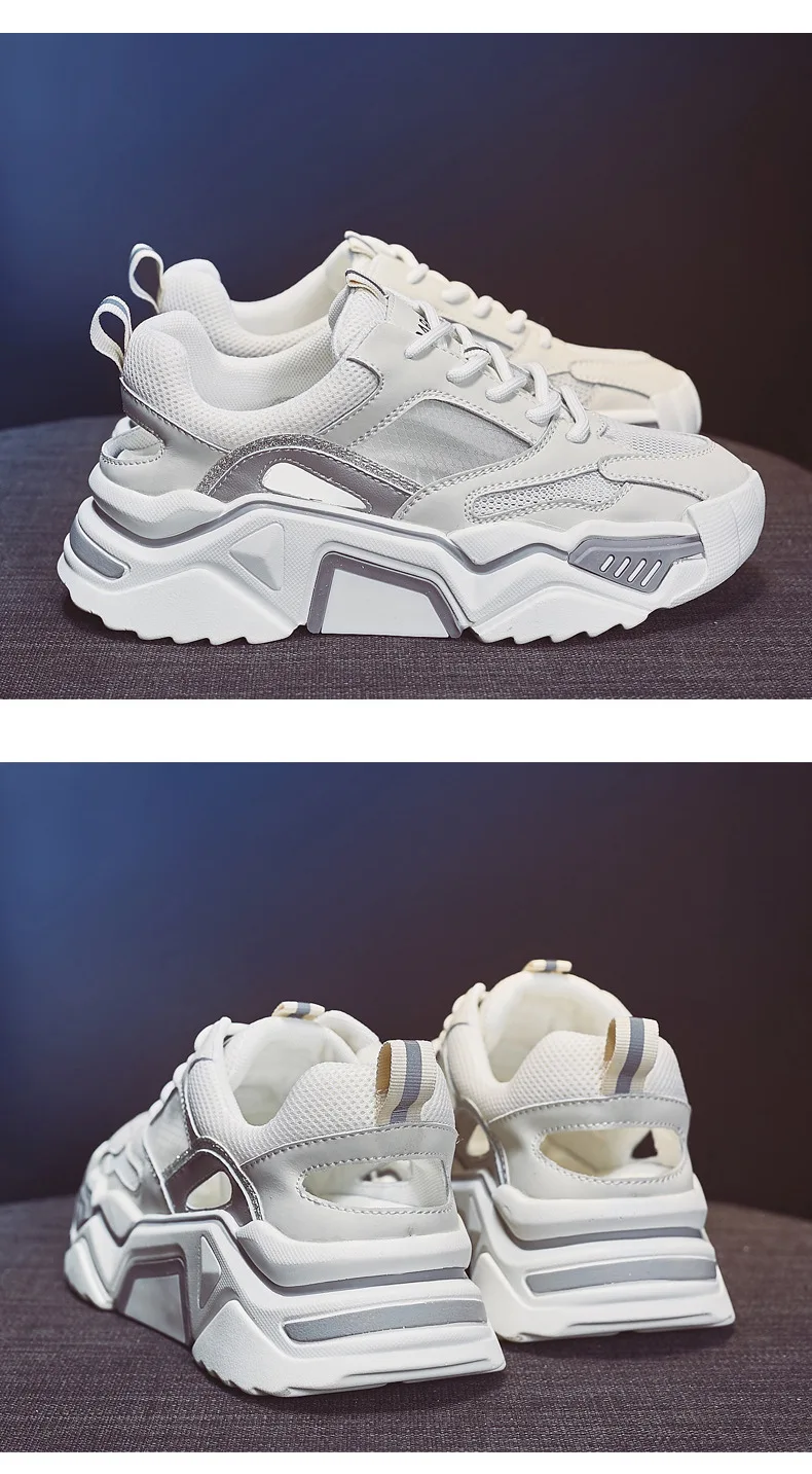 New Fashion Women Casual Shoes Comfortable Breathable Mesh Shoes Women Spring Lace-up Non-slip Platform Sneakers Cutout Slippers