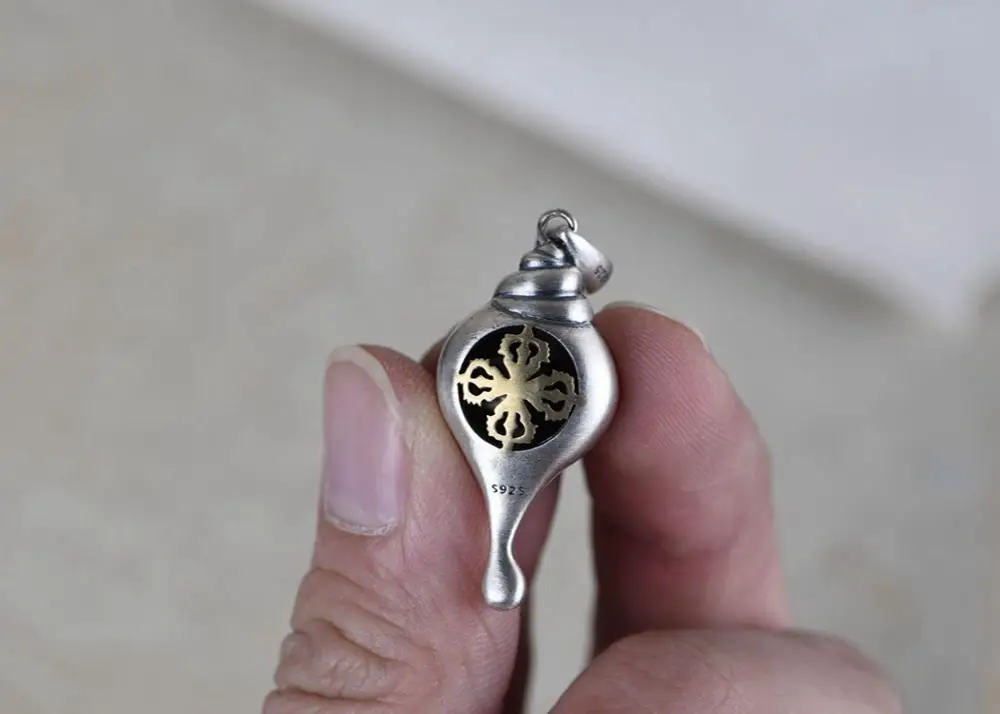 Винтажный кулон из 100% серебра 925 пробы в виде тибетского раковины буддистская