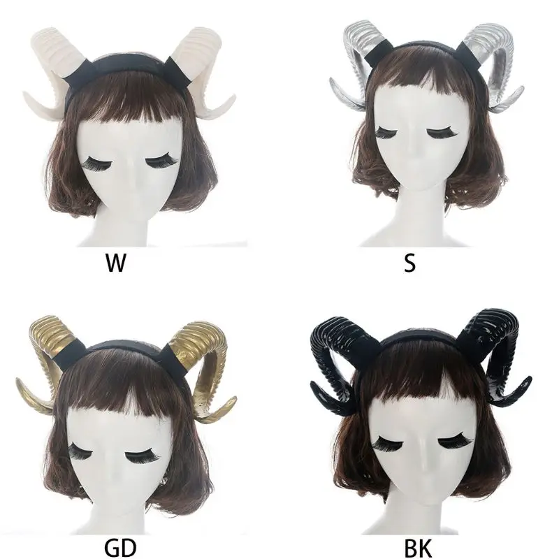 

Gothic Halloween Women Girls Headband Sheep Horn Forest Animal Cosplay Costume Hair Hoop Demon Evil Plastic Party Photo Props