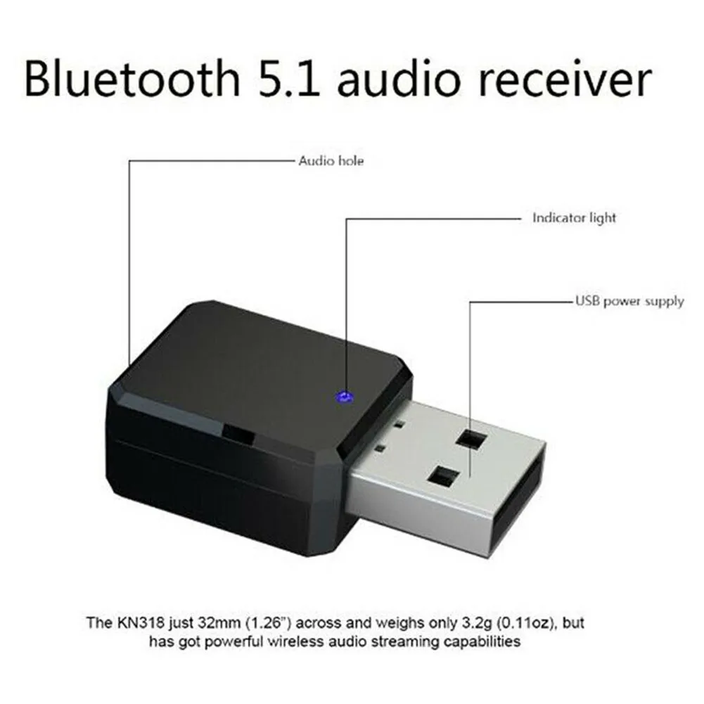 

3.5mm Bluetooth 5.1 Audio Receiver Adapter 32mm*17mm*8.5mm 5.1 AUX USB Adapt Audio