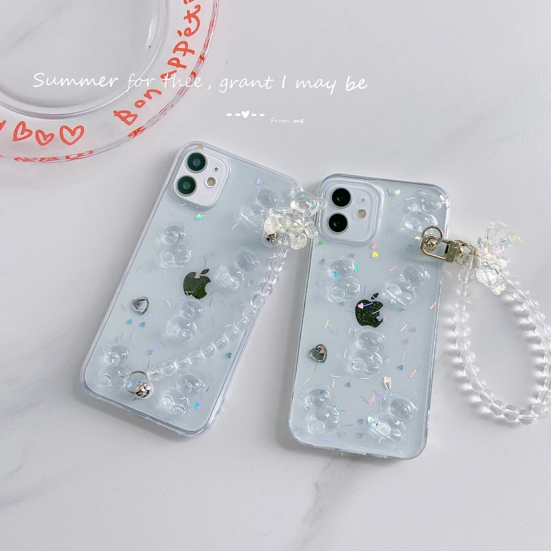 

Korea Cute 3D Cartoon Bear Bracelet Phone Case For iPhone 13 12 11 Pro Max X Xs Max Xr 7 8 Plus Cases Clear Soft Silicone Cover