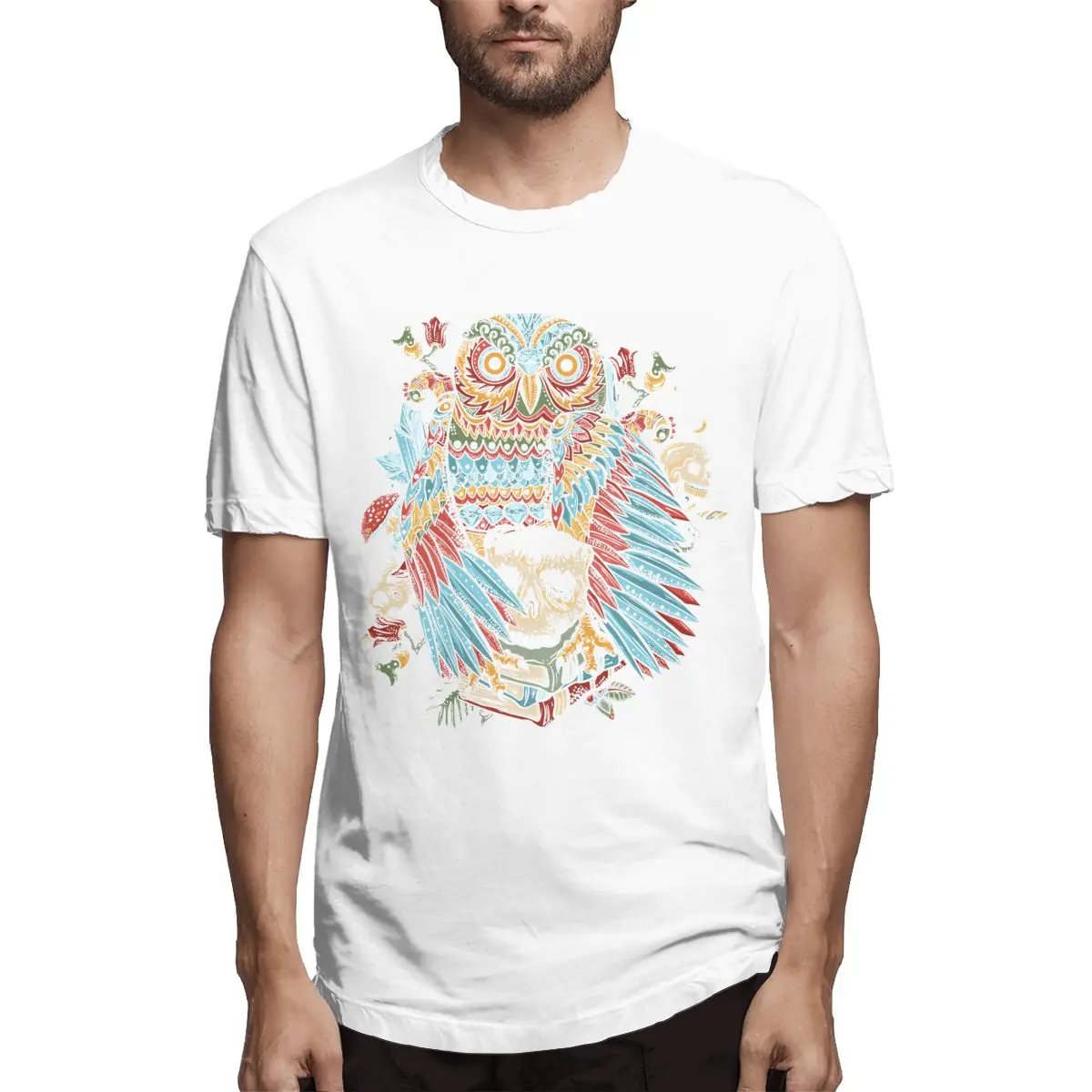 

Colorful Owl with Skull Cool Cartoon Men's T-Shirt