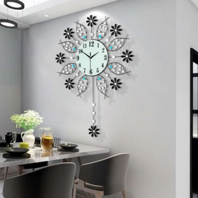 

Simple Creative Wall Clock Modern Metal Chinese Style Swingable Wall Clocks Silent Living Room Reloj De Pared Home Garden EF50WC