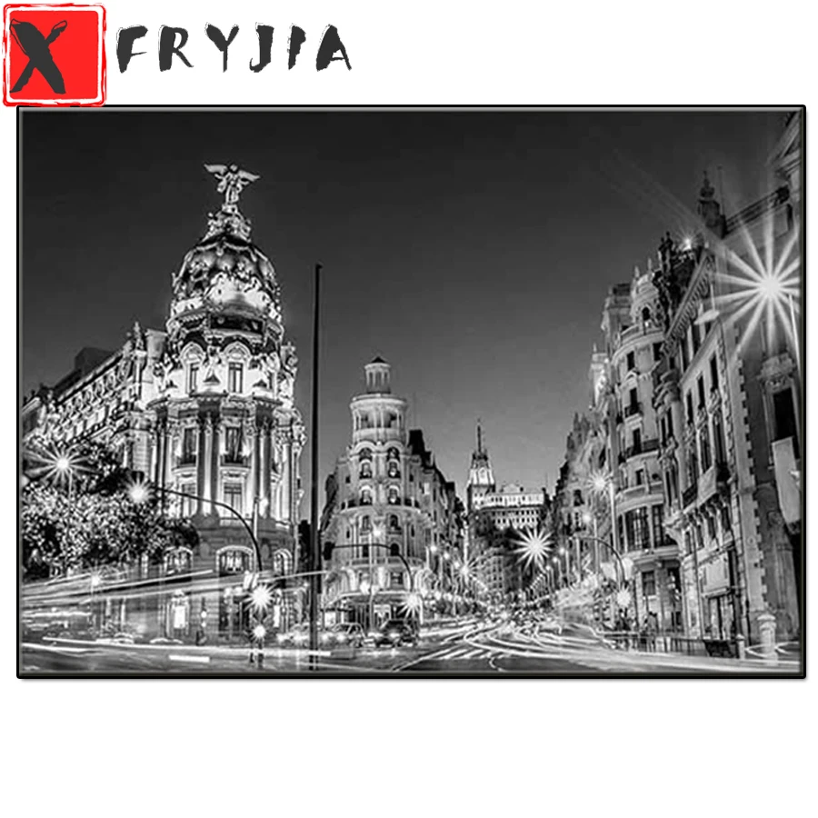 Алмазная вышивка сделай сам полностью круглая черно-белая картина с