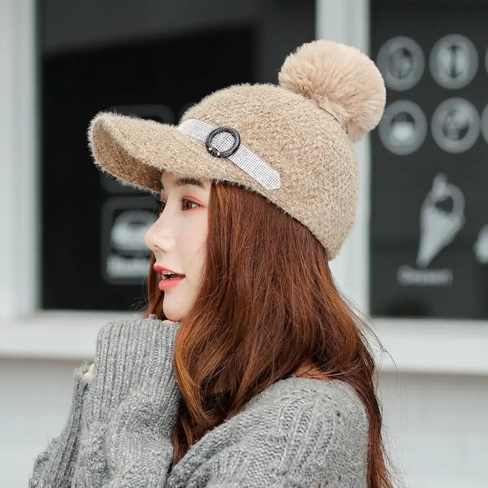 Кашемировая вязаная шапка bseball бейсбольная в полоску с украшением из стразов