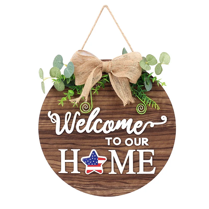 

Wooden Seasonal Welcome Door Sign Round Wood Hanging Front Door Porch Sign with 14 Seasonal Ornament for Holiday