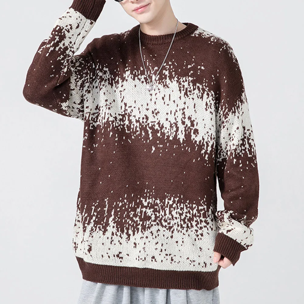 

2021 New Fashion Popular Men Sweaters Patchwork Round Neck Pullover Standard Fall Loose Long Sleeve Men's Sweater Spring