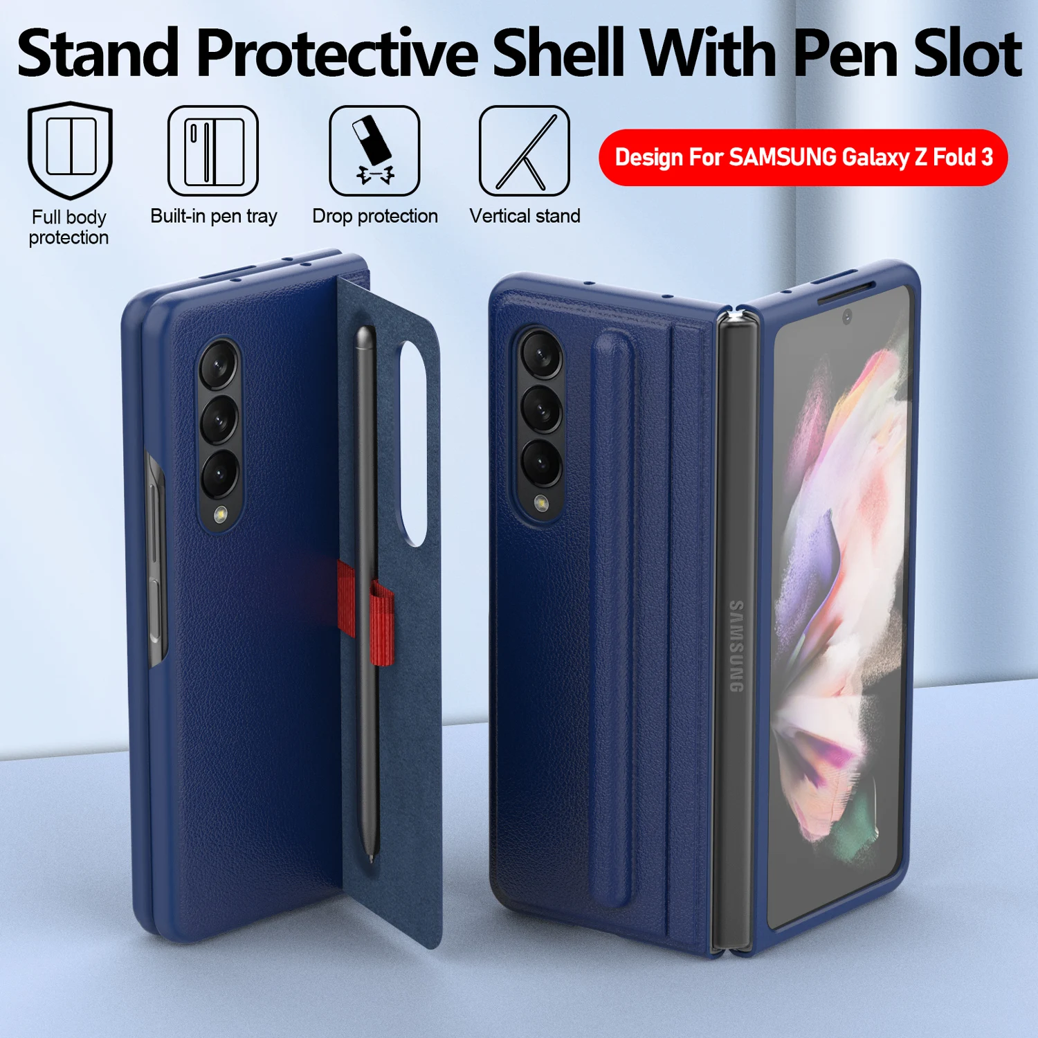 Cena Prawdziwy Skórzany Pokrowiec Do Samsung Galaxy Z Fold 3 Etui Z S Pen Slot Lychee Wzór Z Fold3 Magnetyczny Pokrowiec Z Uchwytem Na Długopis
