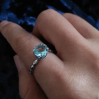 fashion vintage blue crystal rings for women new trendy retro crystal stone ring classic copper rings female engagment gift