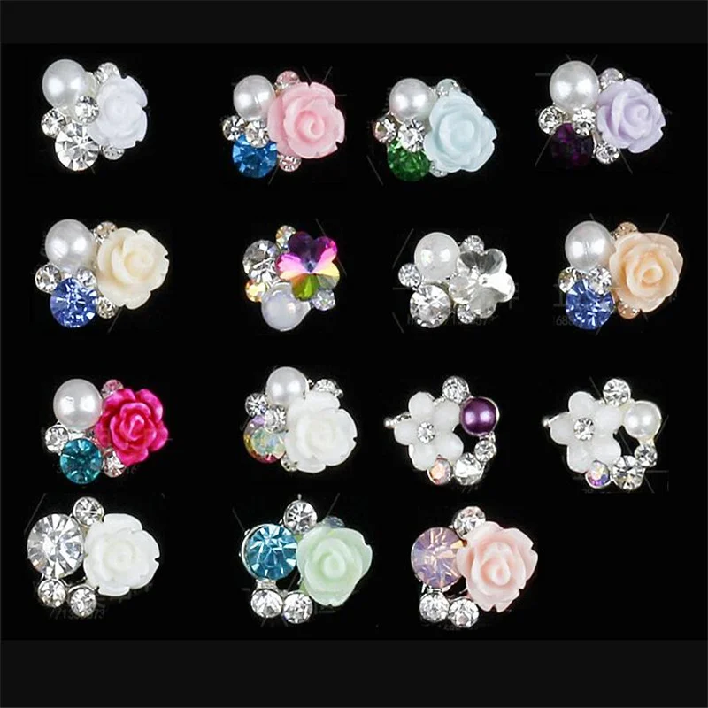 10 шт./лот 15 стилей на выбор Большой жемчуг для ногтей цветы из смолы стразы