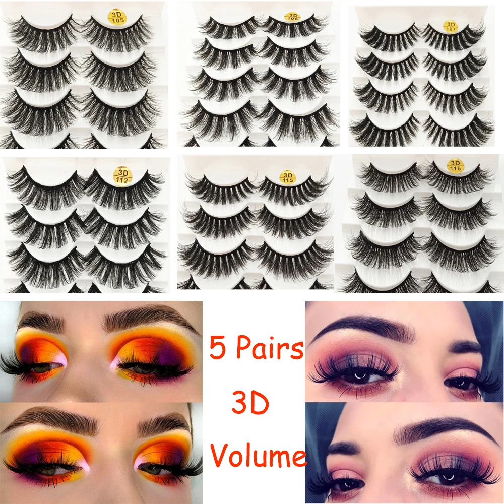 5 пар/компл. толстые длинные черные ресницы для женщин Поддельные 3D/5D натуральное