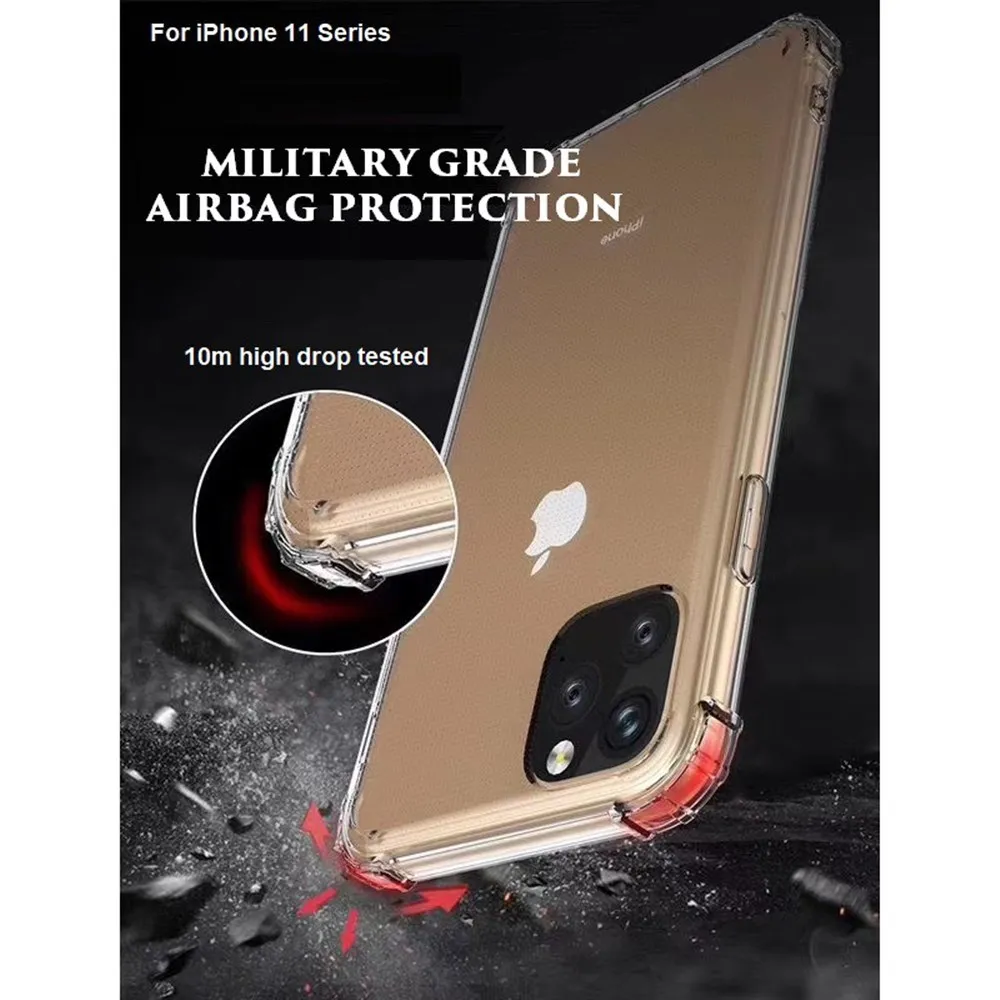 

Shockproof Bumper Clear Phone Case for iPhone 12 11 Pro Mini XS Max X XR 7 8 Plus Soft Silicone Transparent Protection Cover