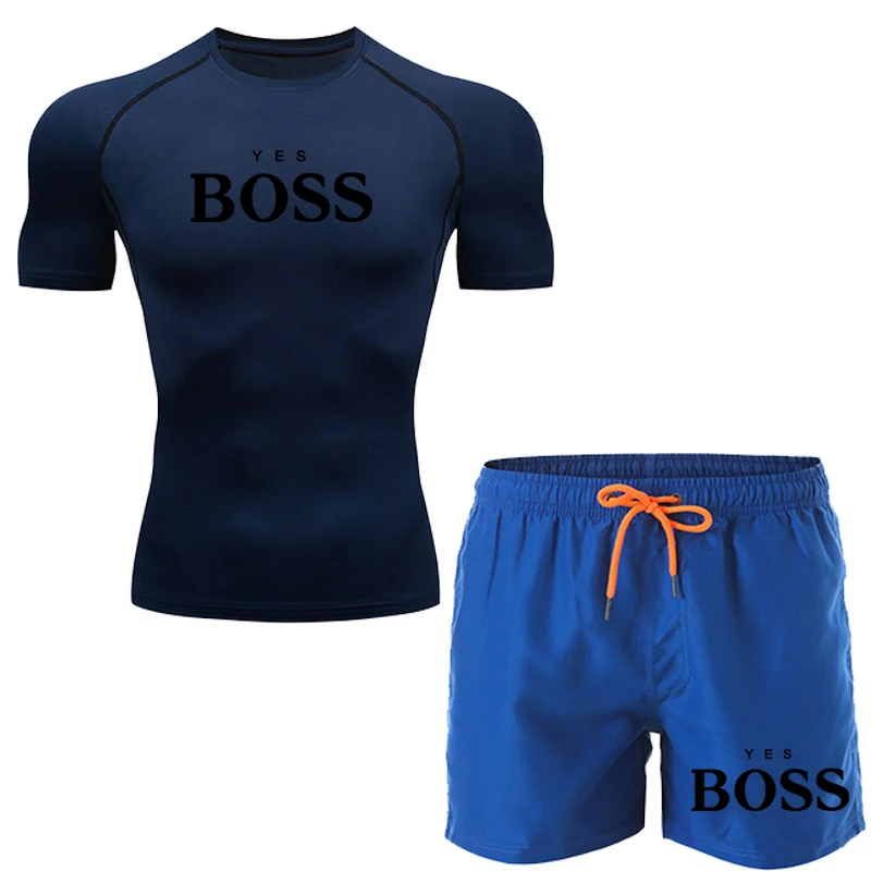 

Summer compression quick drying two piece T-shirt loose and comfortable large beach pants men's summer sports running fitness su