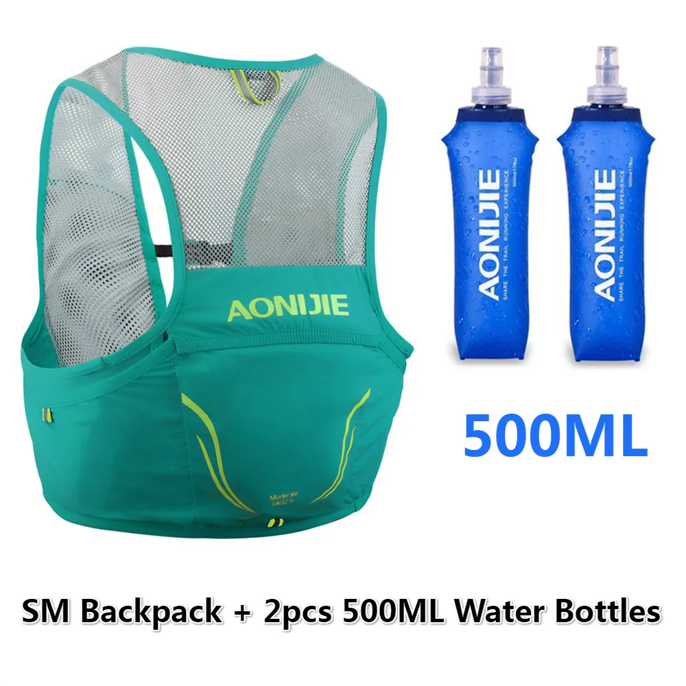 MintGreen SM Bottles AONIJIE легкий рюкзак для бега нейлоновая сумка 500 мл мягкая фляжка для велоспорта марафон Портативный Сверхлегкий походный мешок 2,5 л - Цвет: MintGreen SM Bottles
