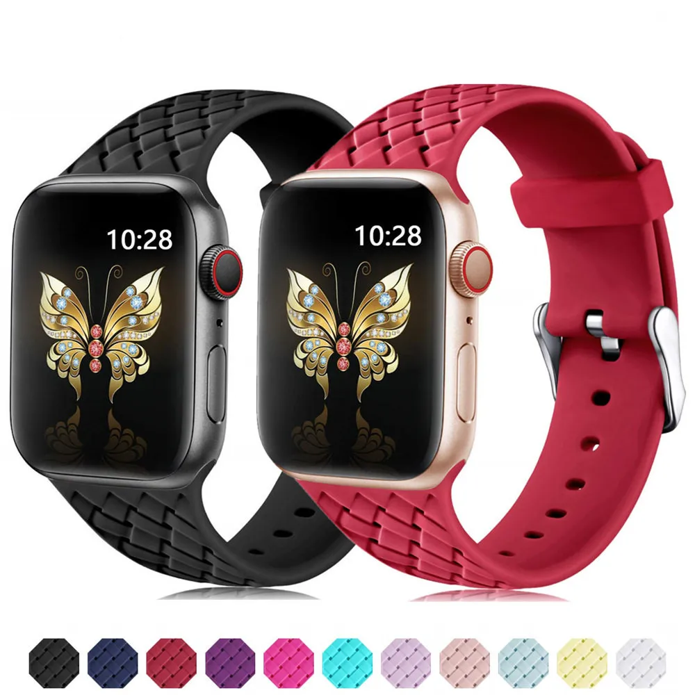 Ремешок силиконовый для Apple Watch 4 Band 44 мм 40 плетеный браслет iWatch 42 38 5 3 2