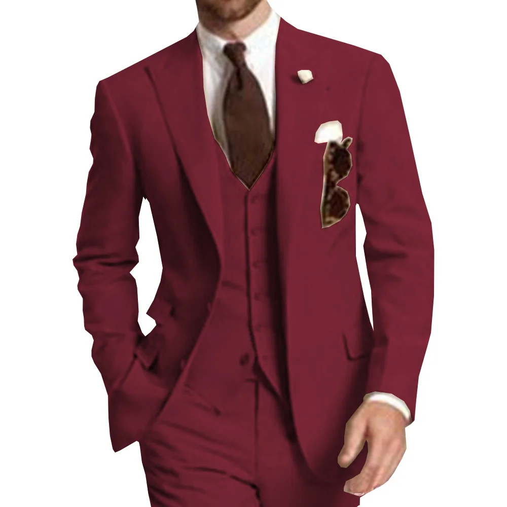 Burgundy Mens Suit 3 Pieces Elegant V Neck Notch Lapel Tuxedo Groomsmen Men Suits for Wedding Suits Men 2019 (Jacket+Vest+Pants)