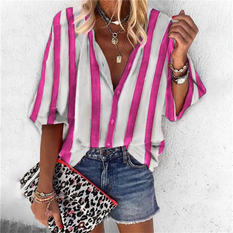 06 Pink Fanbety 5XL блузки с принтом цепей, женские сексуальные рубашки с v-образным вырезом и длинным рукавом на пуговицах,, Женские Элегантные Осенние Новые Топы, блузки размера плюс - Цвет: 06 Pink
