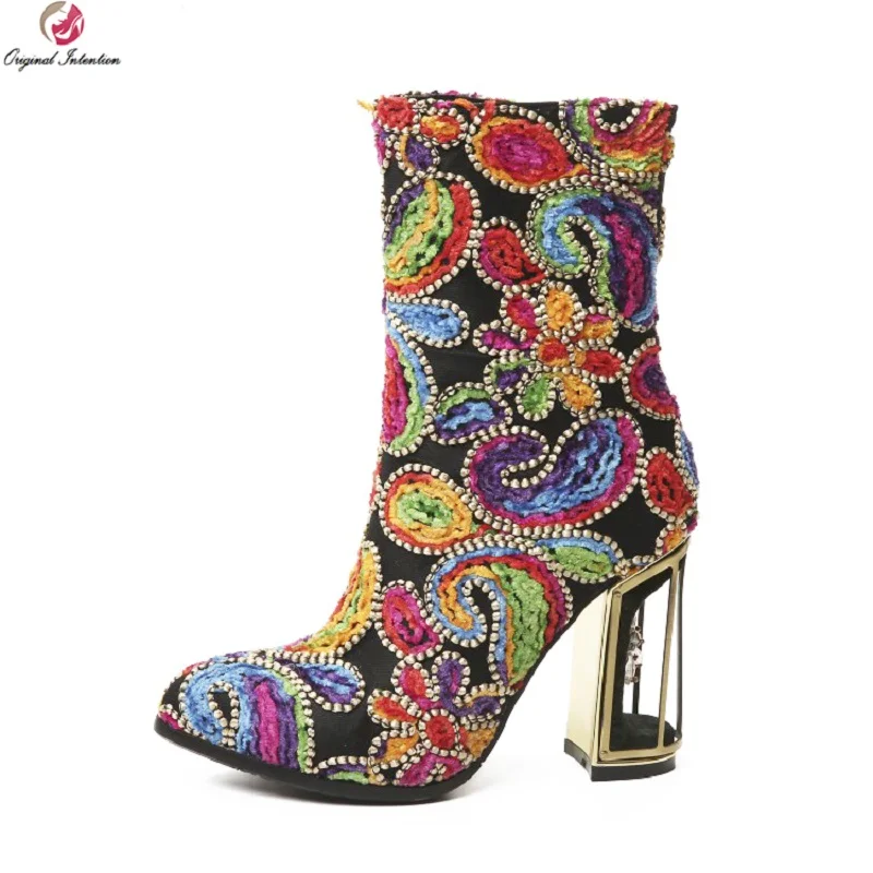 Оригинальные Модные женские ботильоны с круглым носком на высоком квадратном