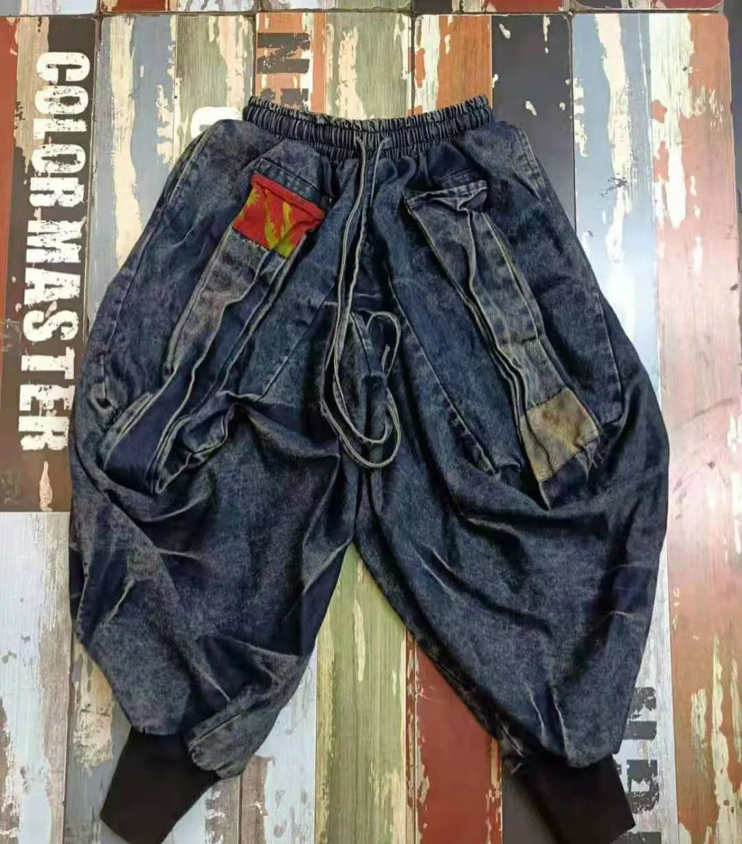 LYUZHE Vintage Solid Tie Feet Denim Wide Leg Pants Women 2021 Summer Distressed Drawstring Ankle-Length Pants Black Blue QDY110